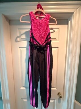 Weissman Black and Hot Pink Girls Dance Unitard with Side Stripes